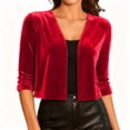 thumbnail image 2 of Vivianyo HD Women's Velvet Cropped Open Front Shrug Cardigan, Ruched Three Quarter Sleeve Cover Up for Women, Outer Layer for Dinner Events and Evening Plans, Size S-3XL, 2 of 6