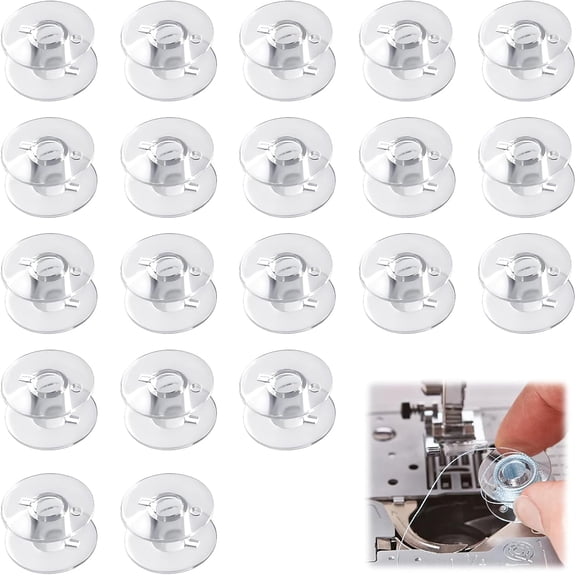 20Pcs Sewing Machine Bobbins for Janome Clear Plastic Bobbin Holder Set Transparent Household Bobbins Compatible with Janome Machine Sewing DIY Craft Clothings Projects, Clear
