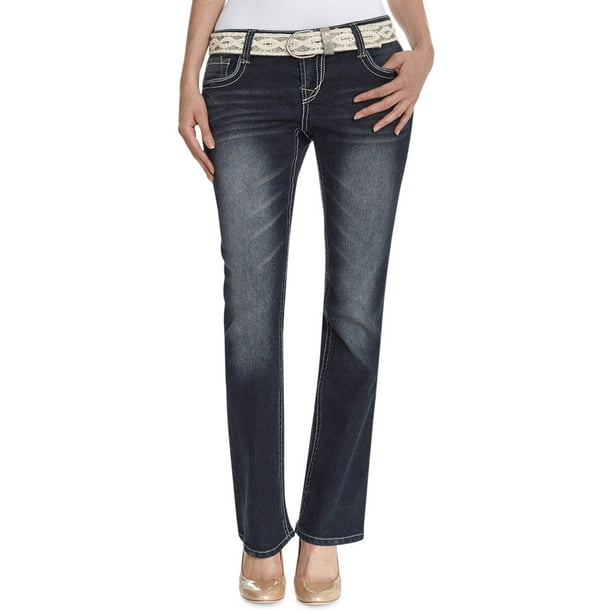 Juniors' Belted Bootcut Jeans - Walmart.com