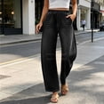 thumbnail image 2 of QQZ Barrel Leg Womens Elastic Waist Pull On Denim Pants, Knee Stitched Baggy Wide Leg Full Length Denim Trousers Suitable For Urban Street Style, Daily Errands And Back To School Outfits, 2 of 7