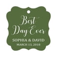 thumbnail image 1 of Darling Souvenir Personalized Fancy Frame Wedding Gift Tags 'Best Day Ever' Custom Name & Date Favor Hang Tags-Olive Green-100 Tags, 1 of 1