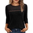 thumbnail image 2 of Jsaierl 3/4 Length Sleeve Tops for Women Summer Round Neck Shirts Trendy Solid Petite Blouses Soft Elegant Tunic Top S-2XL, 2 of 9