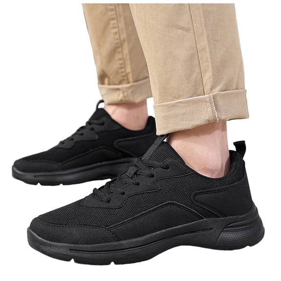 Mens Slip On Walking Shoes Non Slip Running Shoes Breathable Workout Lightweight Lace Up Gym Sneakers