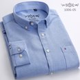 thumbnail image 3 of Camisa de manga larga de tejido Oxford grueso azul para hombres jóvenes y de mediana edad, informal, de negocios, holgada, sin planchado, para exteriores, 3 of 5