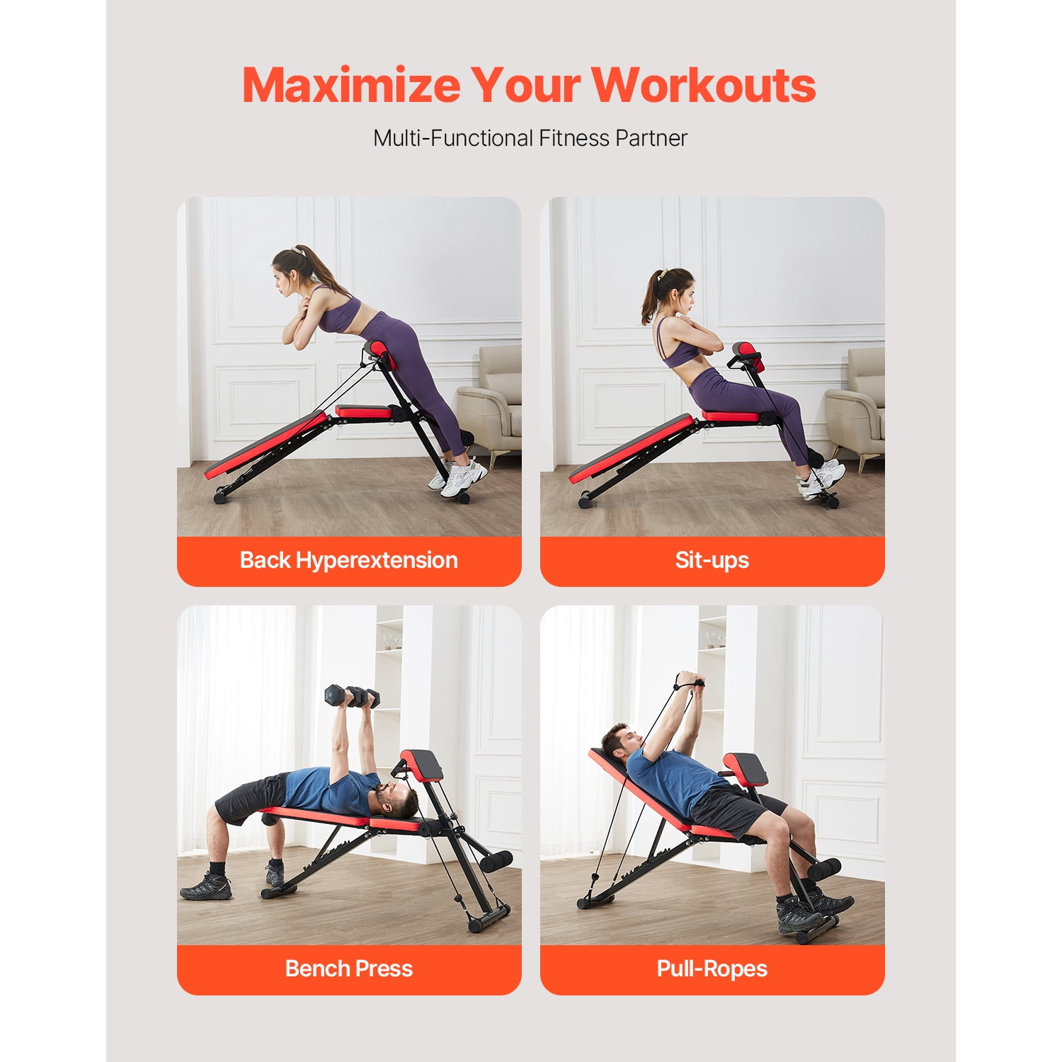 KFFKFF Versatile Weight Bench for Comprehensive Body Exercise, Roman Chair Hyperextension Bench, 770 lbs Modifiable & Collapsible Gear for Back Arm Core Ab Training,Sit Up Fitness Device for Home Gym