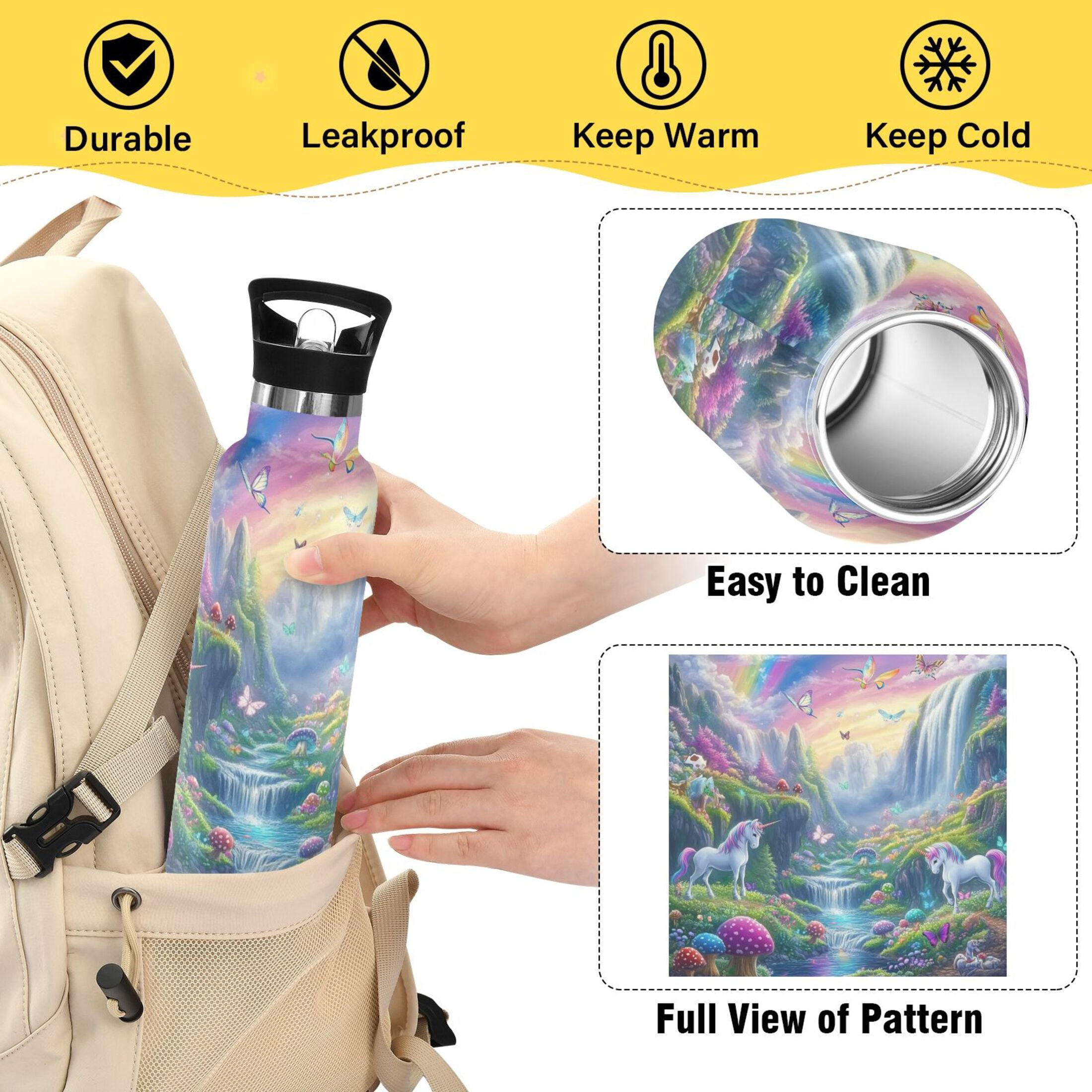 Kids Insulated Stainless Steel Sports Water Bottle 600ml (20oz) Rainbow-colored Valley