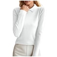 thumbnail image 1 of WEAIXIMIUNG Tricot à Col pour Femmes Ajusté Manches Longues Design Chemise Couleur Unie Chandail à Col, 1 of 4
