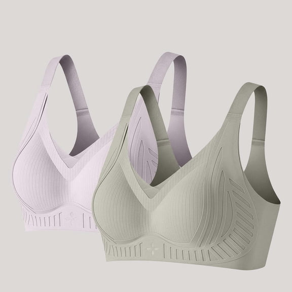FITORON Womens Seamless High Impact Sports Bra 2 Pack, Wirefree Racerback Workout Bra with Pads, Adjustable, Moisture Wicking, Purple,Size L