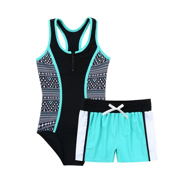iEFiEL Girls Two Piece Swimsuit Sleeveless Jumpsuit and Elastic Waist ...