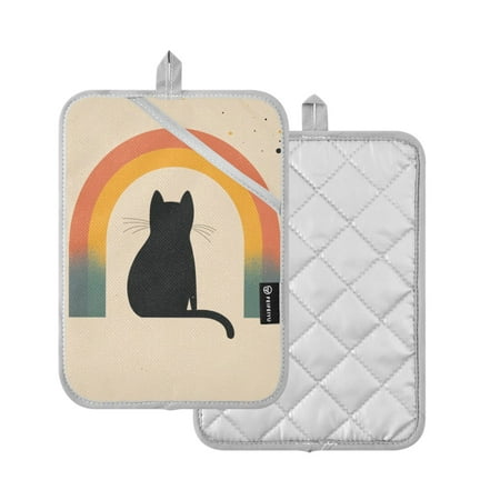 

Yayeee Pot Holders for Kitchen Heat Resistant with Pocket 7 x9.8 Quilted Oven Pads Beige Cat Rainbow