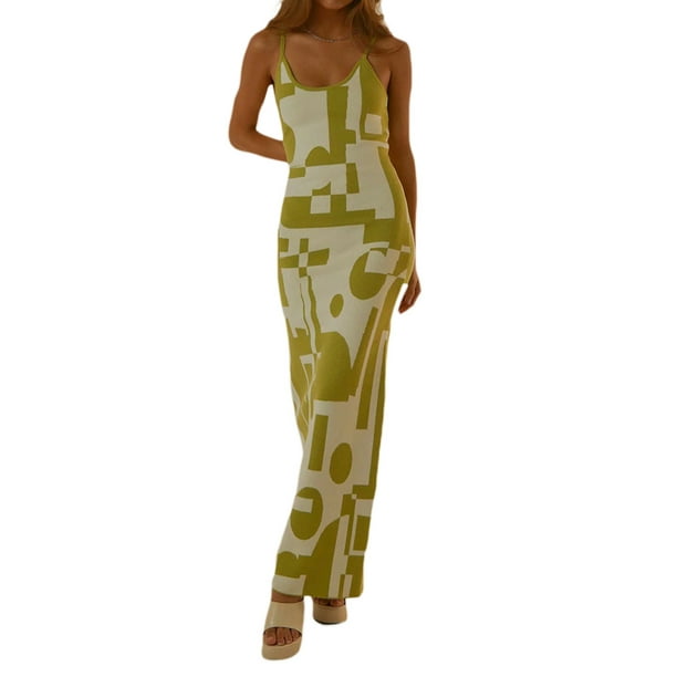 SAYOO Vestido de Punto para Mujer, Color Patchwork Sin Mangas Escote Redondo Tirantes Bodycon de Una Pieza para Damas, S/M/L SAYOO Vida cotidiana