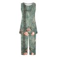 thumbnail image 3 of Conjunto de Verano para las Mujeres Casual Impreso sin Mangas Cuello Redondo Y Pantalones Recortados de Dos Piezas, 3 of 8