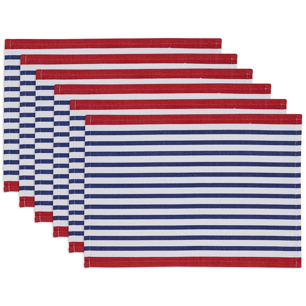DII Blue Nautical Stripe Placemat Set, 13"x19", 6 Piece