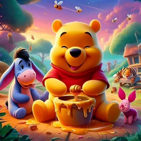 Winnie The Pooh Sleeping Diamond Art Painting, Full Round Diamond Art, Decorative Wall Art Hanging Painting Home Decoration Valentine's Day Gifts, Decorative Craft Wall Art For Home Wall Decor Gifts