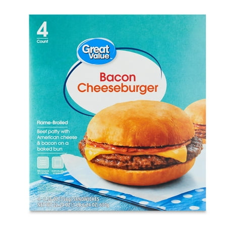 Great Value Bacon Cheeseburger Sandwiches, 4 Count (Frozen)