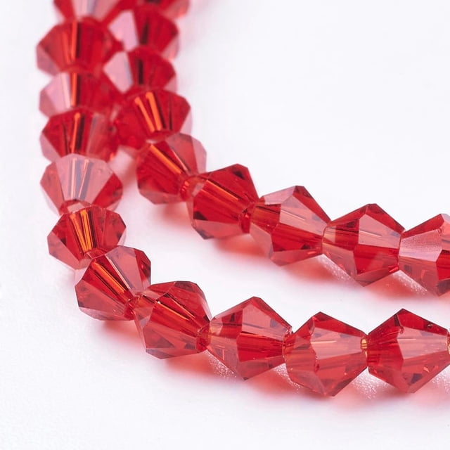 10 hilos de dijes bicónicos de imitación austriacos 5301, de vidrio facetado, color rojo, 4x4 mm, orificio de 1 mm, 82-85 piezas por hilo, 30,5-31 cm