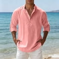 thumbnail image 6 of Men's Long Sleeve Cotton Linen Shirts Solid Color Faddish Stand Up Collar Button Down Pullover Shirt Casual Soft Comfort Workout T Shirts, 6 of 9