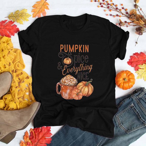 AOOCHASLIY Thanksgiving Day Women Tops Women's Casual Thanksgiving Print Pullover Short Sleeve T-Shirt Tops Shirt