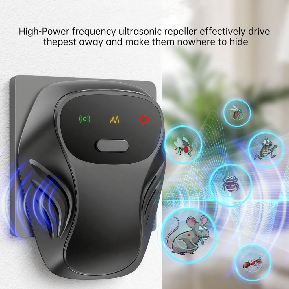 Ultrasonic Pest Repeller Plug-in - Energy-Efficient, Effective for Mice, Mosquitoes, Roaches, Spiders, Bed Bugs & Fleas - Indoor/Outdoor Use - 1-Pack (Black)