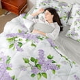 thumbnail image 4 of Homewish Purple Flower Floral Bedding Comforter Set 7 Pieces for Women, Chic Marbling Abstract Full Bedding Set, Modern Fashion Reversible Fitted Sheet Flat Sheet, Lightweight Room Decor, 4 of 7