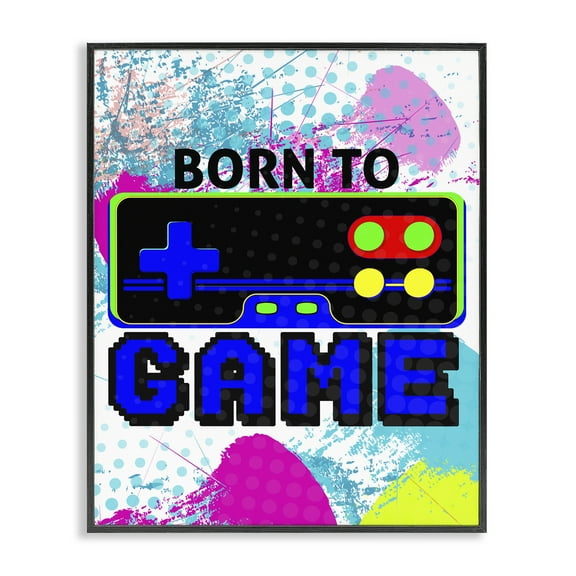Stupell Industries Boy's Born to Game Typography Painting Black Framed Art Print Wall Art, 11 x 14