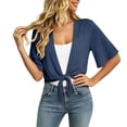 thumbnail image 6 of Women's 2026 Summer Lightweight Short Chiffon Bolero Cardigan Shrug Sheer Tie Front Top 3/4 Sleeve Jacket for Dress, 6 of 6