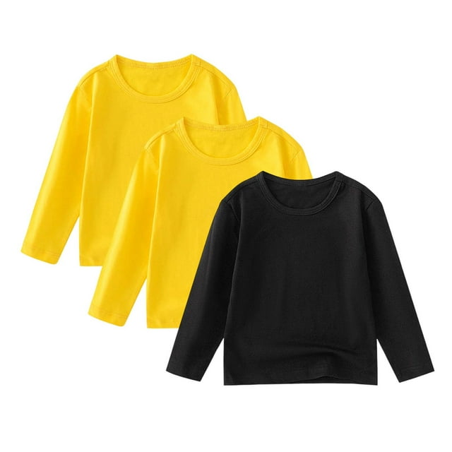 ZACPNCV Chandails Molletonnés à Col Rond pour Filles 3 Pcs, Chandails à Manches Longues pour Enfants, Hauts, Chandail d'Automne Jaune 10-11 Ans