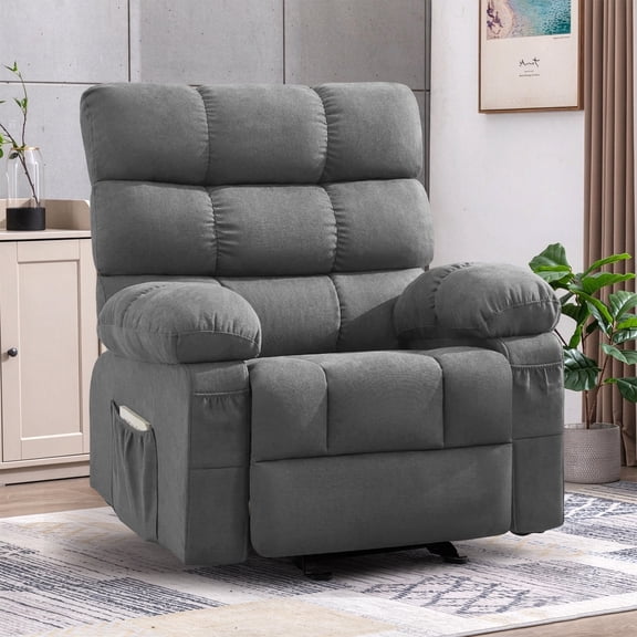 JMYMRY Rocker Recliner Chair with Side Pockets, Adjustable Lounge Chair with Elegant Design for Living Room, Bedroom, Grey