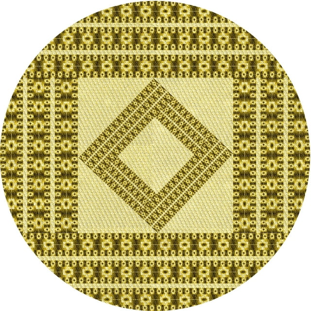 Ahgly Company Machine Washable Indoor Round Transitional Dark Yellow Green Area Rugs, 4' Round