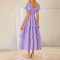 thumbnail image 4 of Casual Summer Dresses for Women, Women's Fashion Temperament Solid Color Short Sleeve Square Neck Cake Dress(Purple,S), 4 of 9