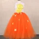 thumbnail image 3 of Vestido de tul con flores para niñas, color verde, naranja y rosa, para desfiles de cumpleaños, fiestas de princesas, bodas y niñas, 3 of 5