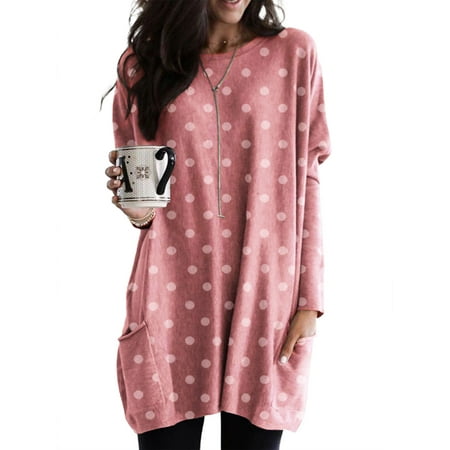 

Avamo Womens Longline Tunic Tops Polka Dot Print T Shirt Casual Baggy Loose Pullover Tee Shirts Pajamas Top
