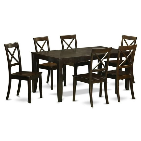 East West Furniture Lynfield 7-piece Wood Dining Table and Chairs in Cappuccino