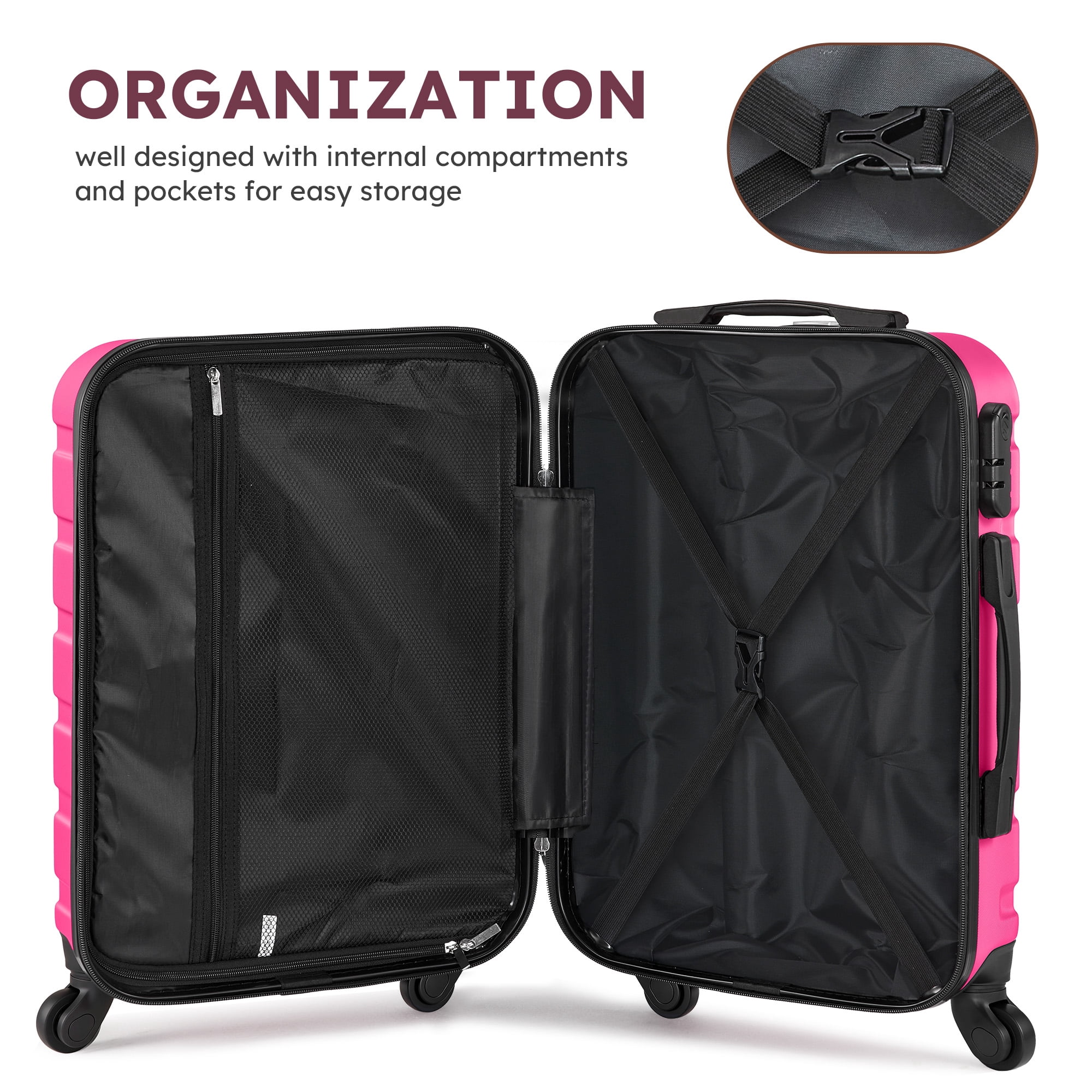 Gowill 7 Piece Luggage Sets,13/16/20/24/28 inch Hardside Lightweight ABS Suitcase With Expandable Duffle Bag (Rose Red)