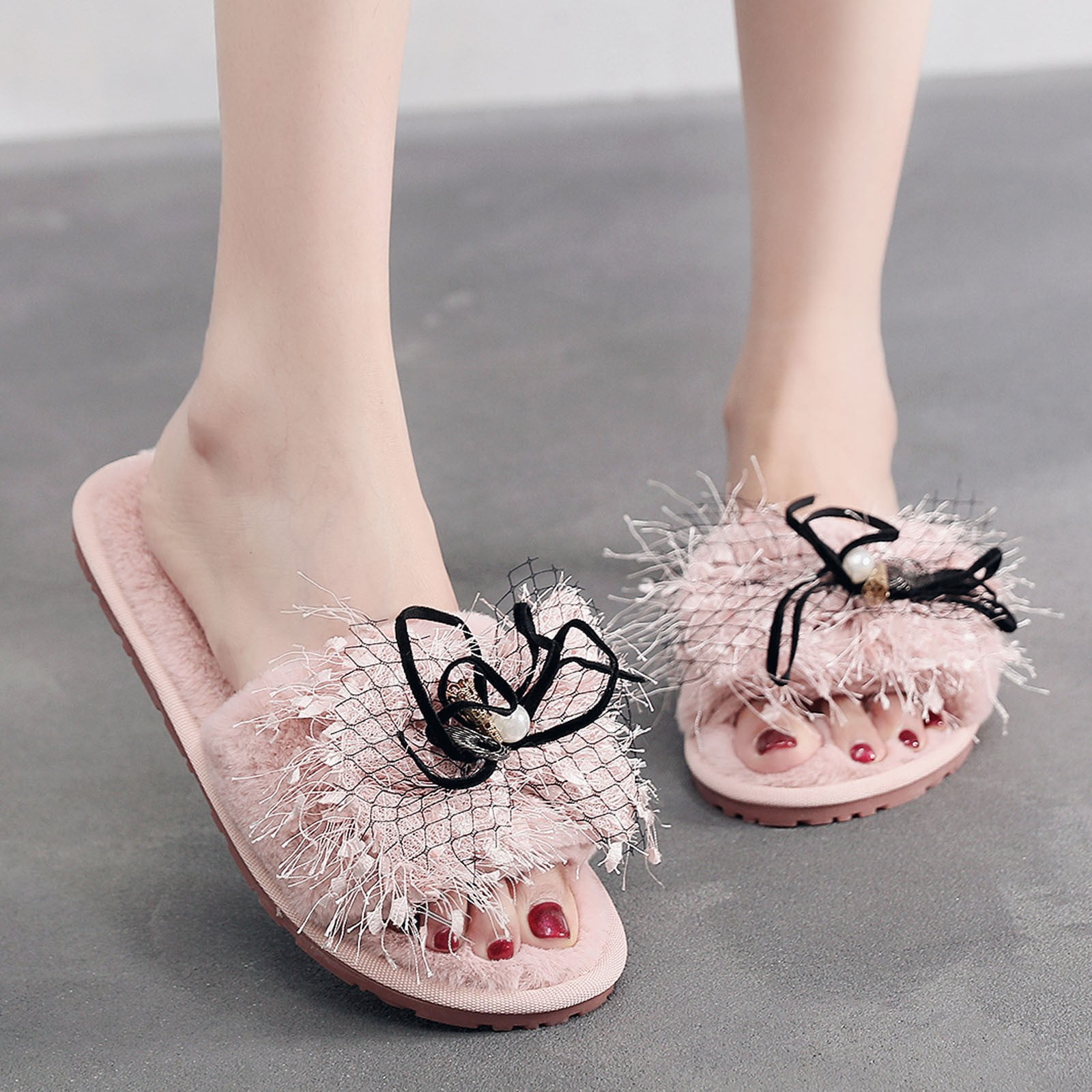 NEW WOMENS LADIES FURRY COMFY COSY HOUSE KITCHEN FLAT MULE WARM SLIPPERS SIZE UK