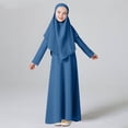 thumbnail image 2 of Girls Dresses Long Sleeve Muslim Dresses for Girls with Hijab Girls' Muslim Ramadan Solid Color Long Sleeve Round Neck Dress+Shawl Two Piece Set Fresh and Sweet Long Robe Skirt Set,4-12 Years, 2 of 9