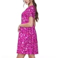 thumbnail image 2 of Fotbe Rose Red Glitter Vestido Largo de Moda para Mujer, Vestido Tipo Camiseta con Manga Corta y Estilo Casual a Rayas y Bloques de Color, 2 of 6