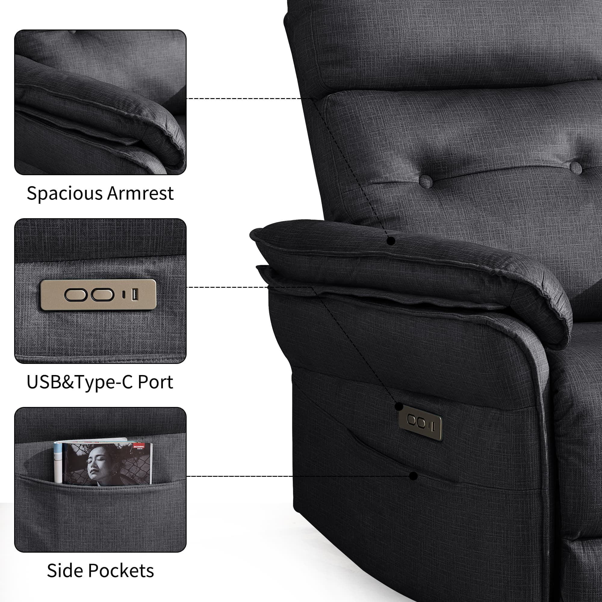 Korser Small Power Zero Gravity Recliner Chairs for Adults with USB&Type-C Ports for Living Room,Grey