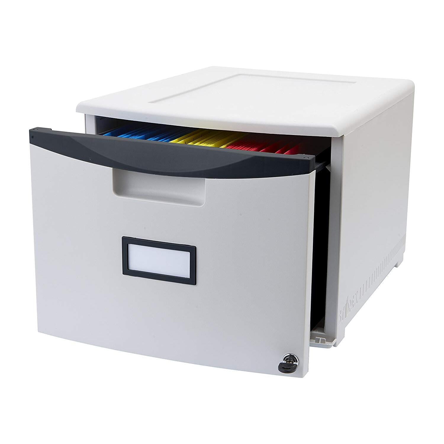 Storex Plastic 14-3/4"W x 18-1/4"D Lateral 1-Drawer File Cabinet, Gray/Black