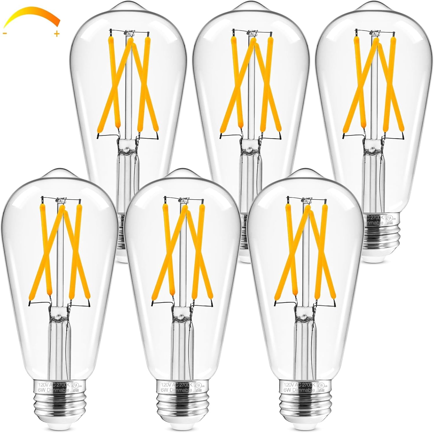 PYYAN-LED Edison Bulbs Dimmable, E26 LED Bulb 60 watt, 2700K Soft Warm White, ST19 Vintage Light Bulbs, 95+CRI, UL Listed, 700LM 6W, Clear Glass, Pack of 6