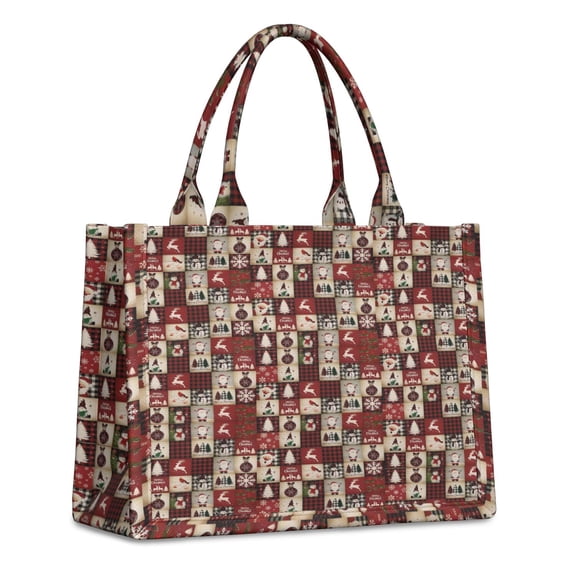 Large Capacity Tote Bag,Red Christmas Collage Pattern Handbag Fashion Luxury Tote Bag,15.7"x13"x 5.1" Inches,Laptop Compatible
