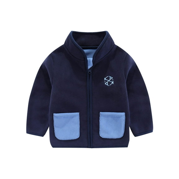 ATOGUTA Toddler Jackets for Boys Zip Up Fleece Jacket with Pockets Warm Outwear Boys Girls Stand-Up Collar Cute Tops Size 1T-10, Navy