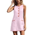 thumbnail image 2 of Women's Casual Solid Color Sleeveless Button Up Dress, Round Neck, 2 of 7
