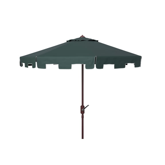 SAFAVIEH Zimmerman 11' Market Crank Round Patio Umbrella, Dark Green