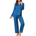 thumbnail image 2 of INSPIRE CHIC Women's Satin Pajama Sets Long Sleeves Tops and Pants 2 Pcs Loungewear XS Blue, 2 of 6