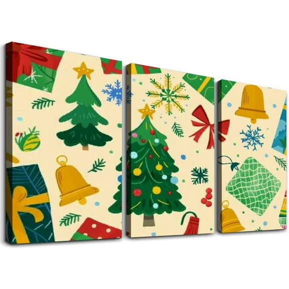 Ullo0ord Christmas Elements Christmas Tree Canvas Wall Art Prints One Panel, Stretched and Framed Canvas Paintings Ready to Hang for Home Decorations 8x12 inch