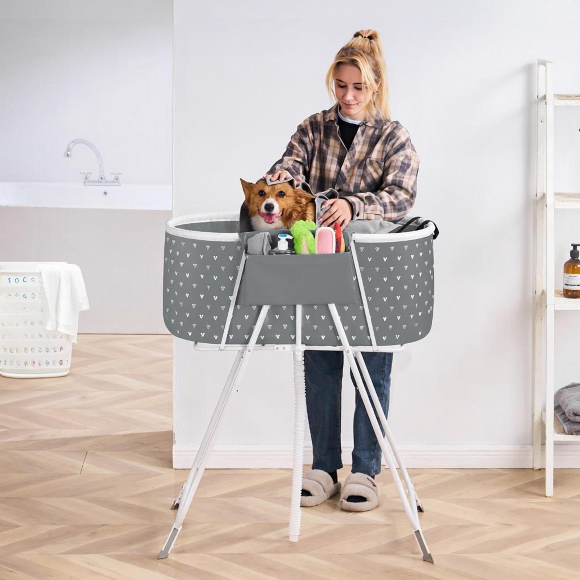 Portable Dog Bathtub Elevated Foldable Pet Shower Station with Drainage for Small and Medium Dogs and Cats Grey