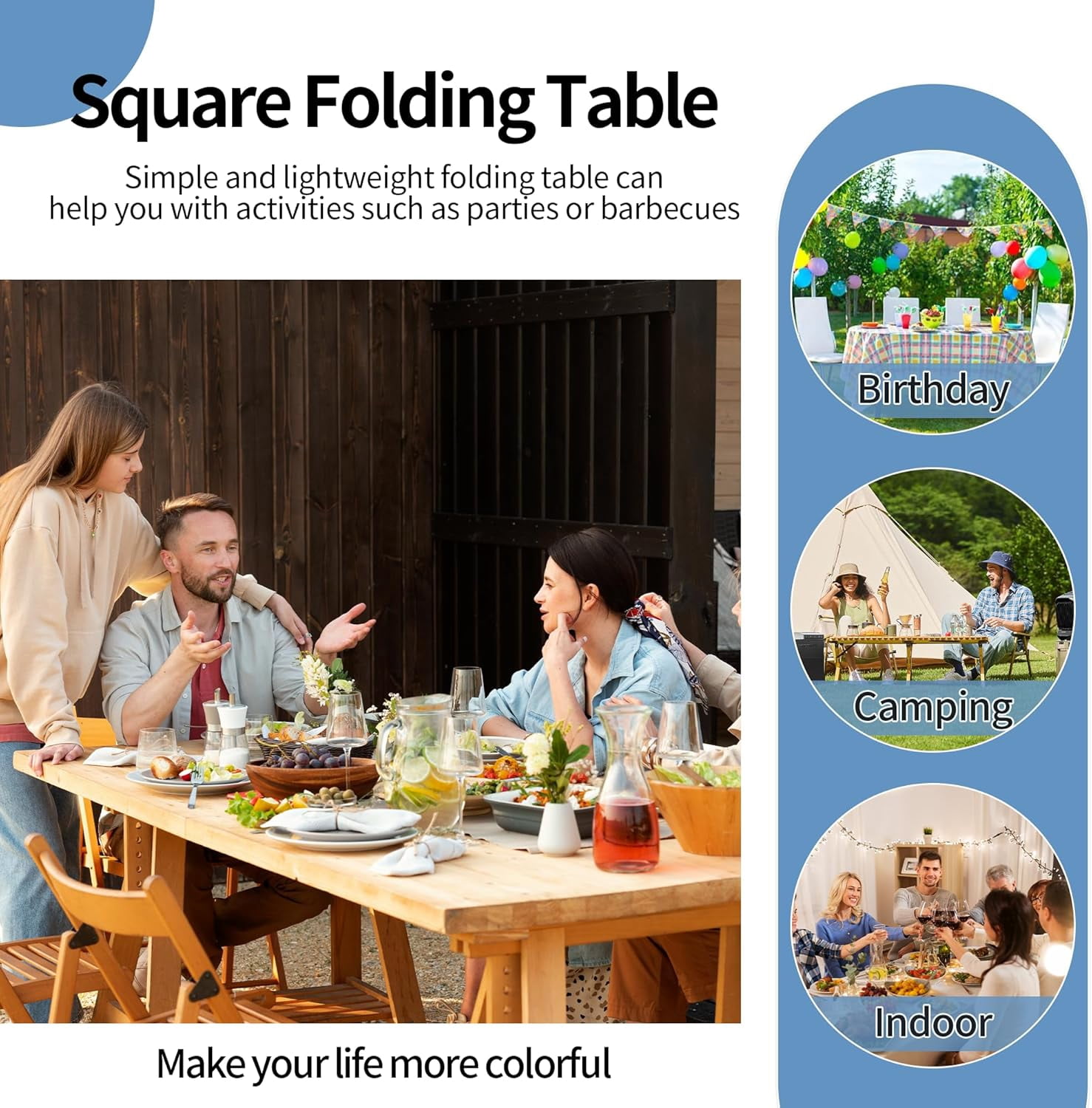 Dkelincs Folding Table 34" Square Card Table Plastic Foldable Portable Table Utility Dining Table for Camping, Party, Picnic, Support 330 lbs(White)