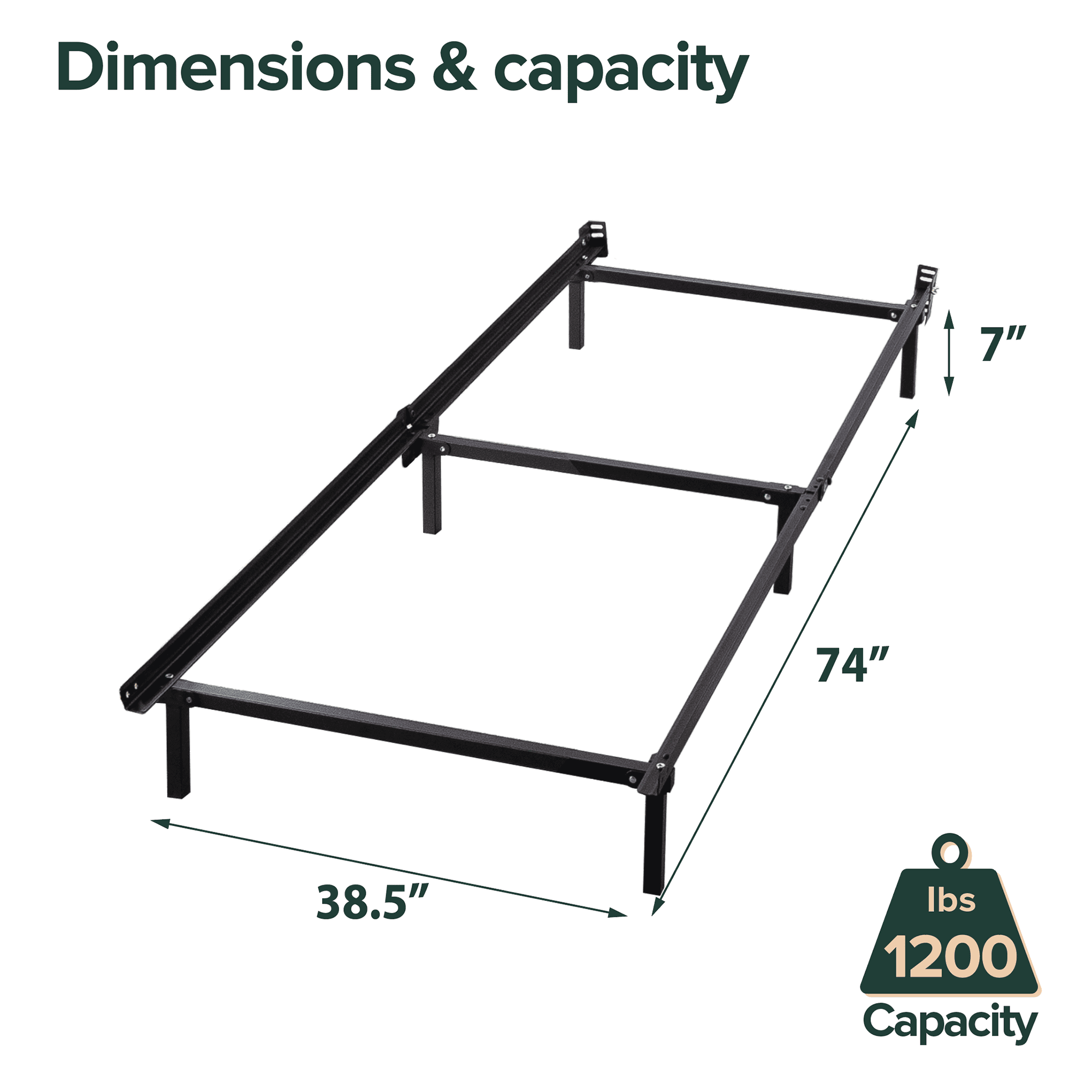 Zinus 7" Compack Metal Bed Frame, Black, Twin