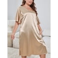 thumbnail image 7 of DAKIMOE Plus Nightgowns for Women Satin Sleepwear V Neck Nightshirt Sexy Night Dresses Flutter Sleeve Cozy Silky Sleep Dress Pajamas, Golden, 3XL, 7 of 7
